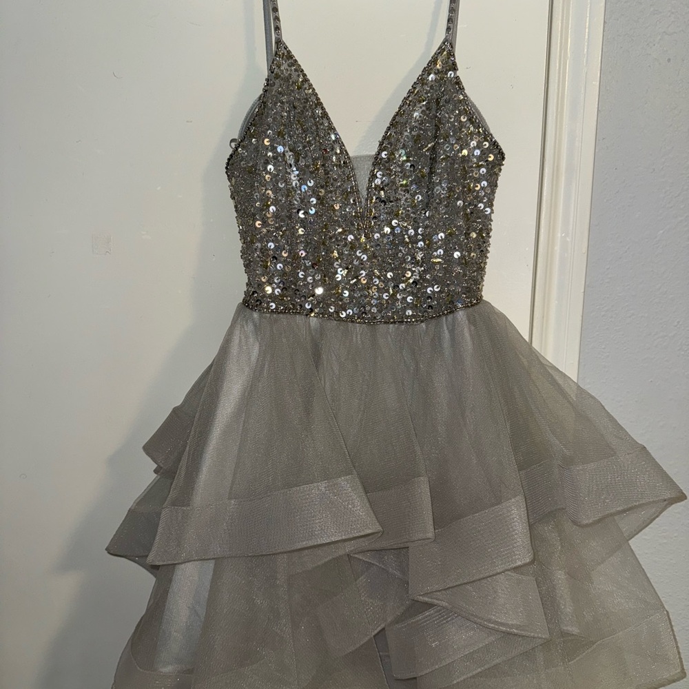 Silver Sequin Layered Dress